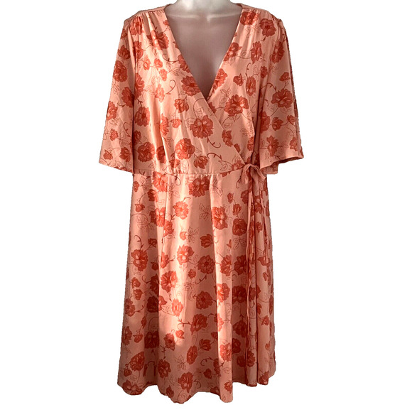 Torrid Dress Size 20 Floral Faux Wrap Flutter Sleeve Feminine Flowy V Neck Party - Picture 2 of 16